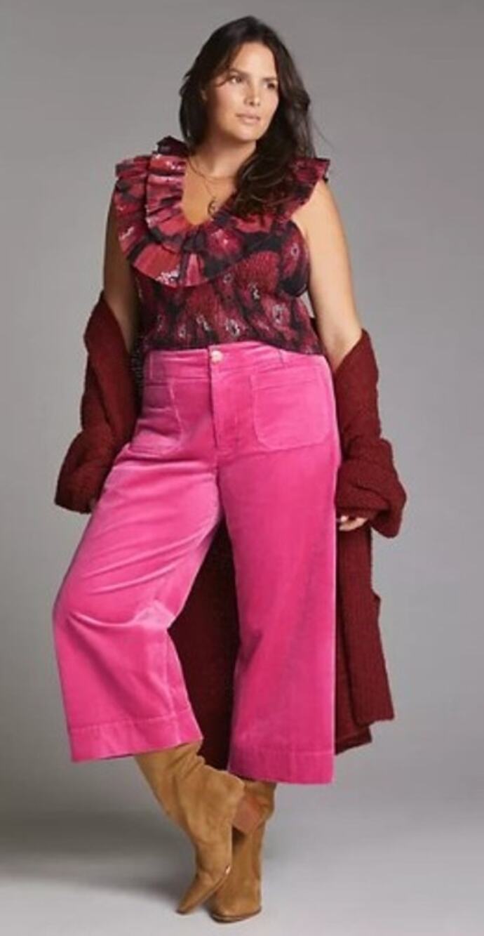 Anthropologie Meave The Colette Corduroy Crop Wide-Leg Pants pink sz 30